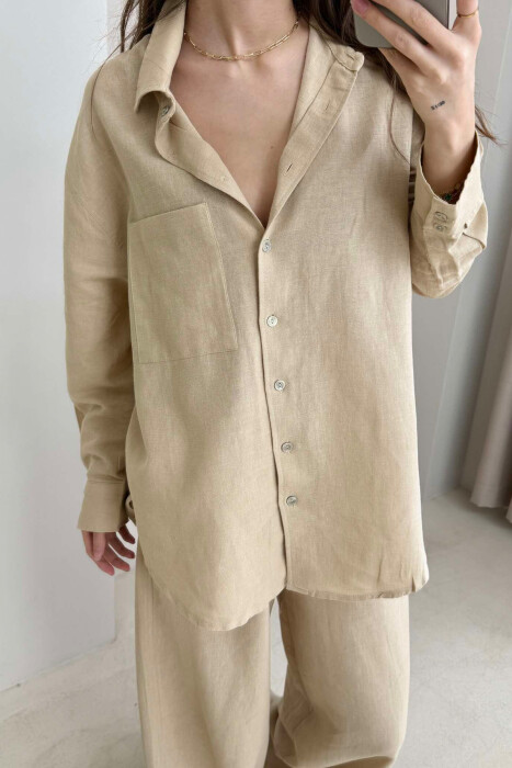 SHIRT+TROUSERS POCKET WOMAN SET BEIGE/BEZHE - 3