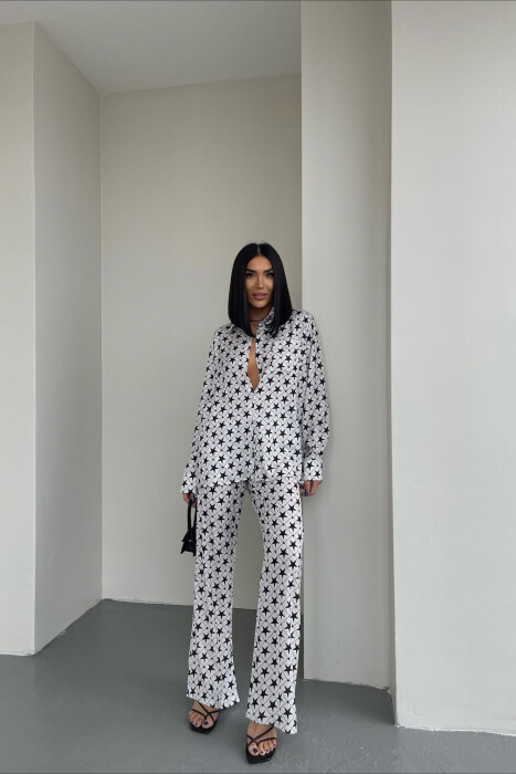SHIRT+TROUSERS STARS DESIGN WOMEN SET WHITE-BLACK/BAZE - 1