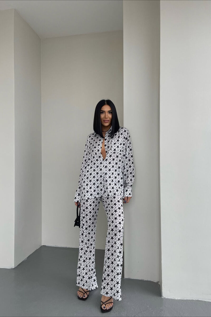 SHIRT+TROUSERS STARS DESIGN WOMEN SET WHITE-BLACK/BAZE - 1