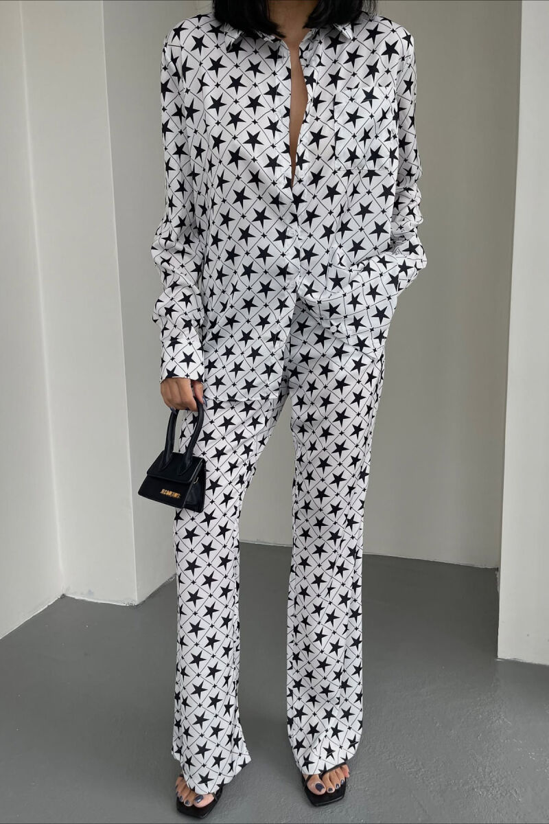 SHIRT+TROUSERS STARS DESIGN WOMEN SET WHITE-BLACK/BAZE - 2