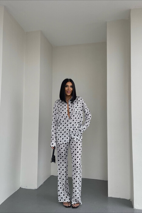 SHIRT+TROUSERS STARS DESIGN WOMEN SET WHITE-BLACK/BAZE - 5