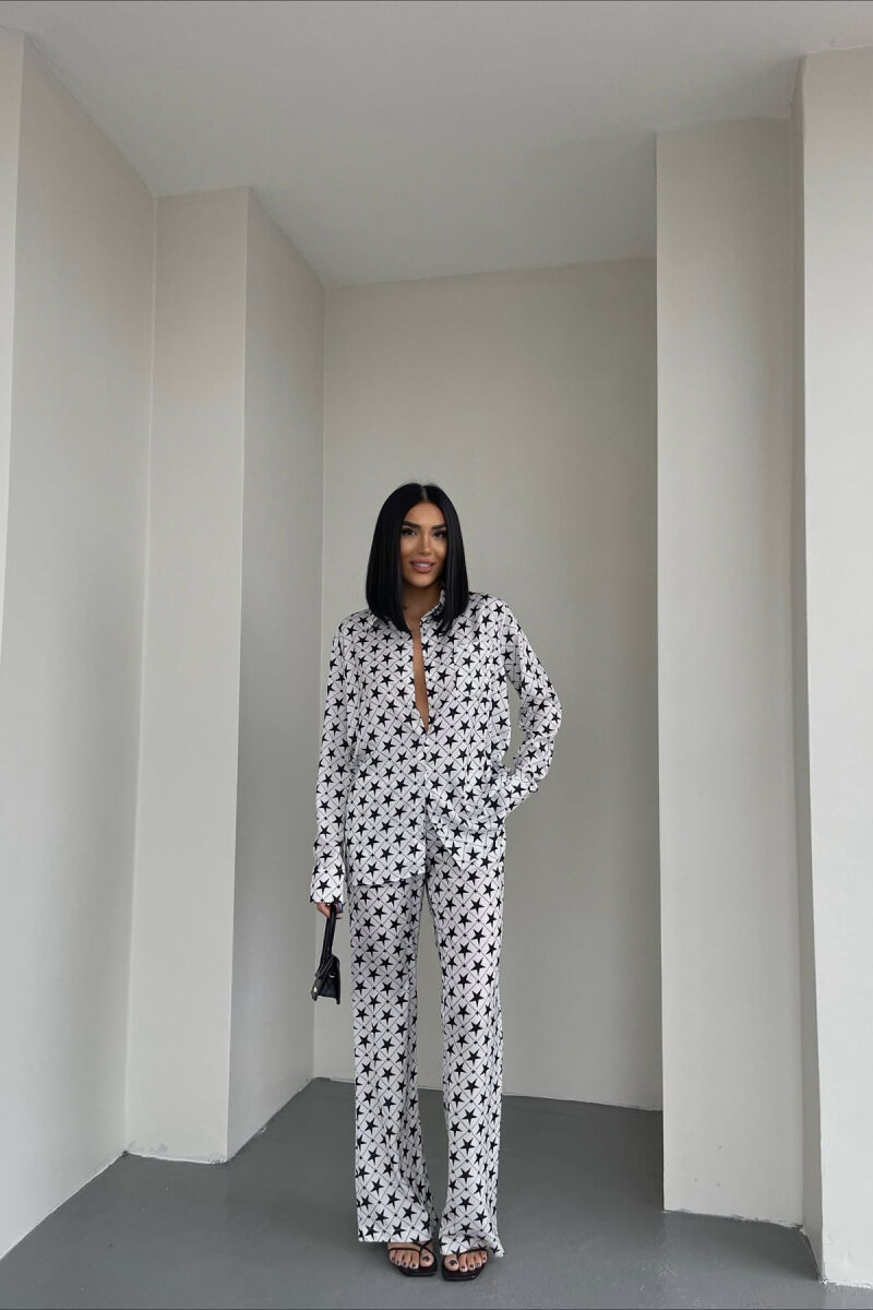 SHIRT+TROUSERS STARS DESIGN WOMEN SET WHITE-BLACK/BAZE - 5