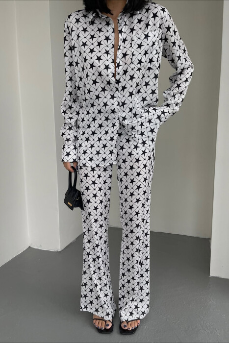 SHIRT+TROUSERS STARS DESIGN WOMEN SET WHITE-BLACK/BAZE - 7