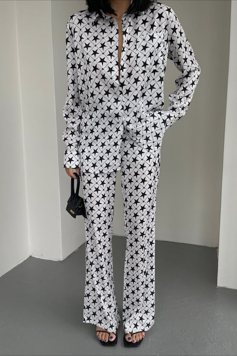 SHIRT+TROUSERS STARS DESIGN WOMEN SET WHITE-BLACK/BAZE - 7
