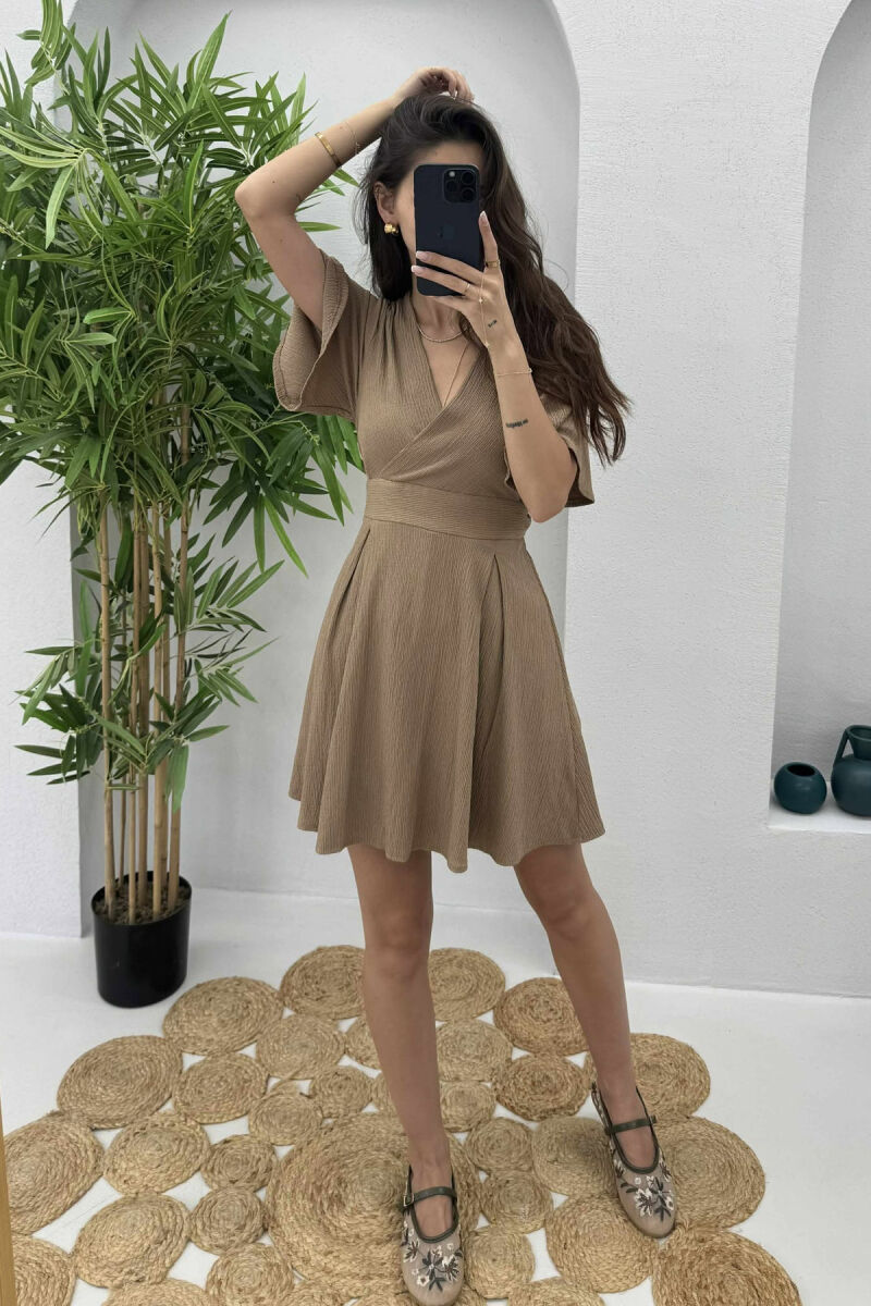 SHORT BELT DRESS BROWN/KAFE - 1