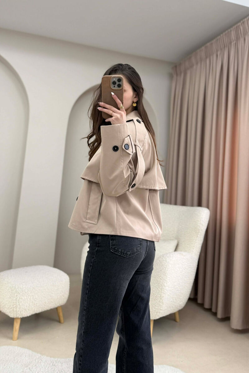 SHORT DOUBLE-BREASTED TRENCH WOMEN COAT BEIGE/BEZHE - 5