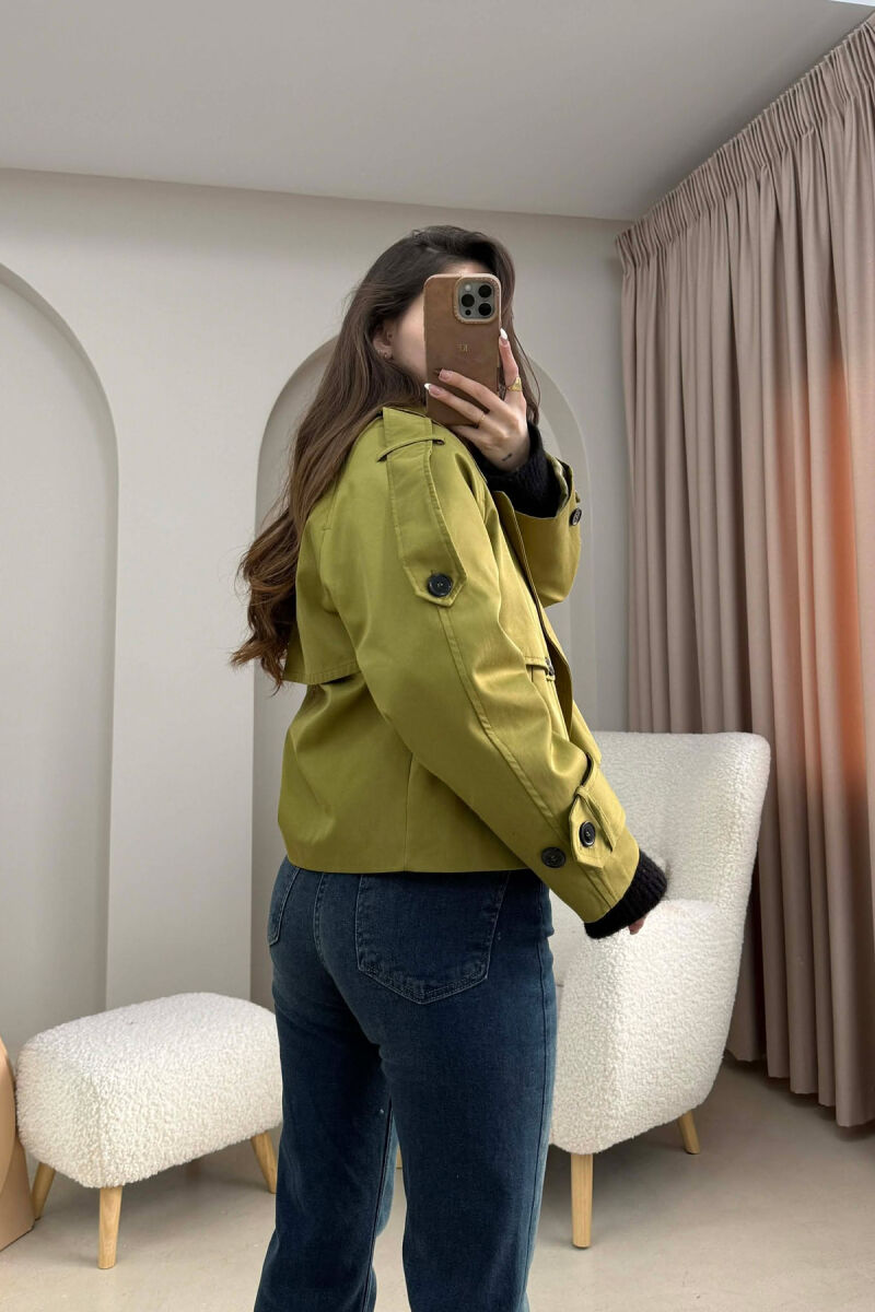 SHORT DOUBLE-BREASTED TRENCH WOMEN COAT LIGHT GREEN/JEZB - 2