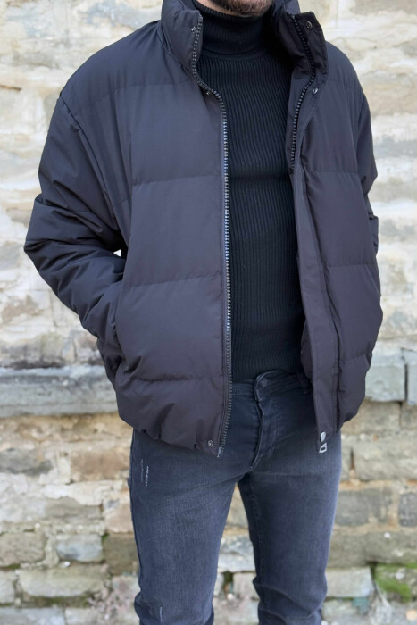 SHORT DOWN ONE COLOR MEN PUFFER JACKET BLACK/ E ZEZE - KLAUDIO FASHION