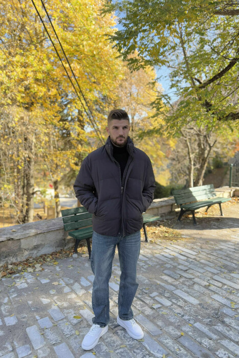 SHORT DOWN ONE COLOR MEN PUFFER JACKET DARK GREY/GEE - KLAUDIO FASHION