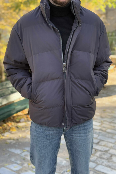 SHORT DOWN ONE COLOR MEN PUFFER JACKET DARK GREY/GEE - KLAUDIO FASHION