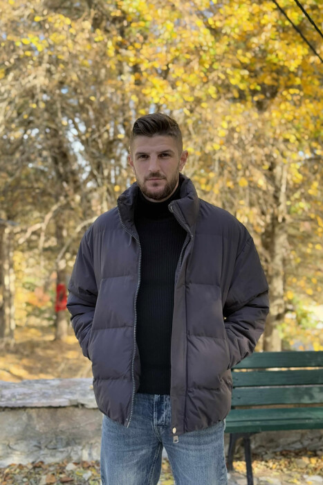 SHORT DOWN ONE COLOR MEN PUFFER JACKET DARK GREY/GEE - 4