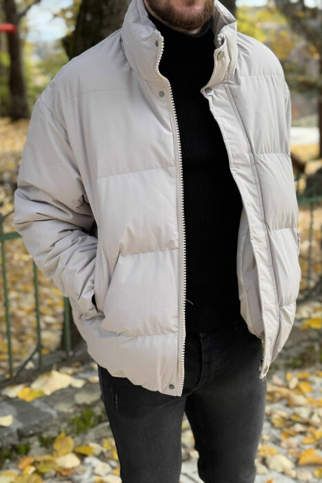 SHORT DOWN ONE COLOR MEN PUFFER JACKET LIGHT GREY/GZ - KLAUDIO FASHION