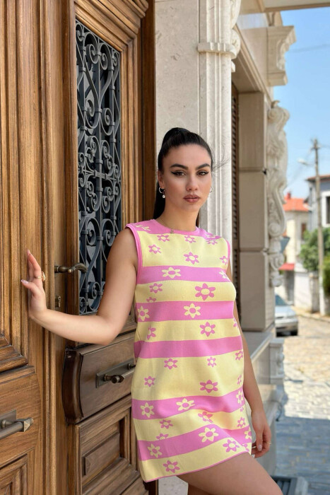 SHORT FLORAL WOMAN DRESS PINK/ROZE - KLAUDIO FASHION