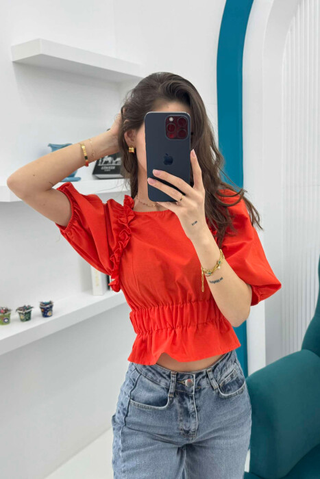 SHORT LACING WOMAN SHIRT ORANGE/PORTOKALLI - 4