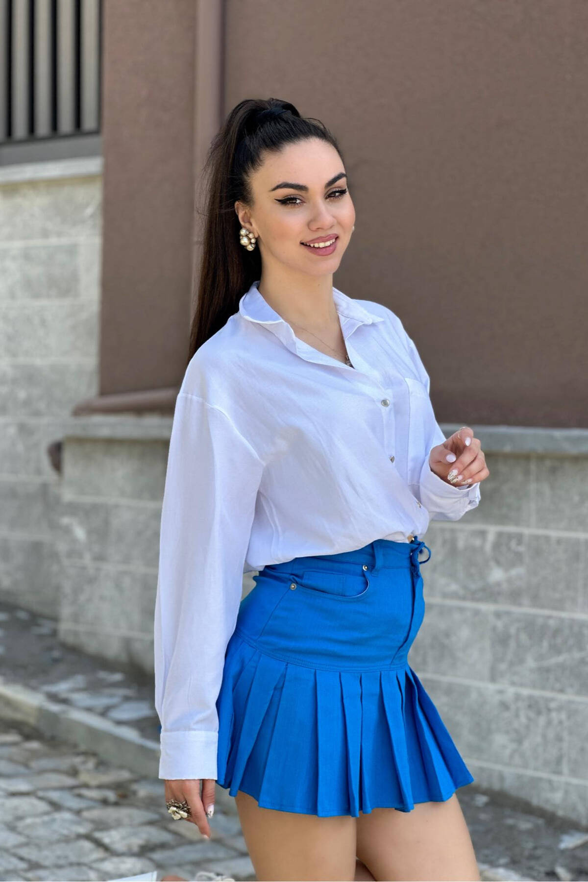 ワンピースその他 typeservice Stripe Strap Skirt Blue Vintage Lip Service Pleated Pin Stripe Mini Skirt With