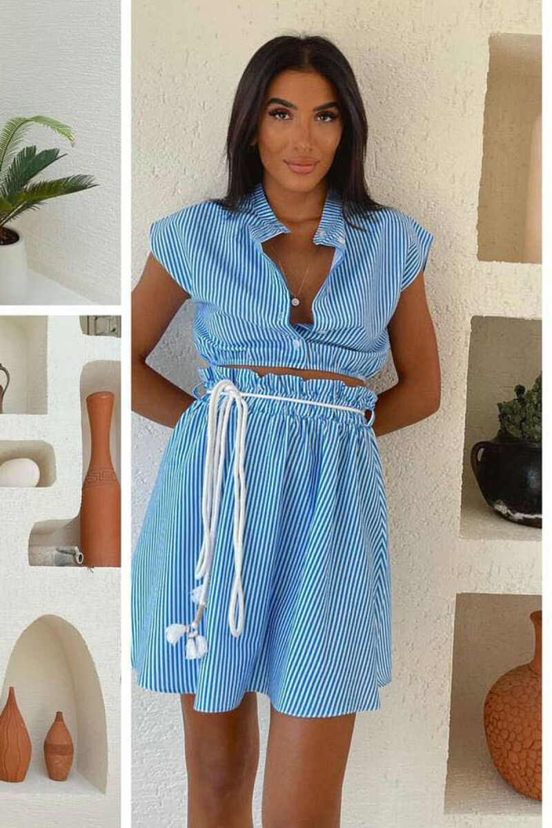 SHORT SHIRT+TROUSERS LINES WOMAN SET BLUE/BLU - 1