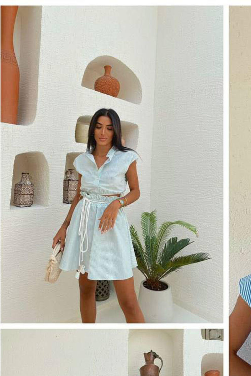 SHORT SHIRT+TROUSERS LINES WOMAN SET MINT/MENTE - 1