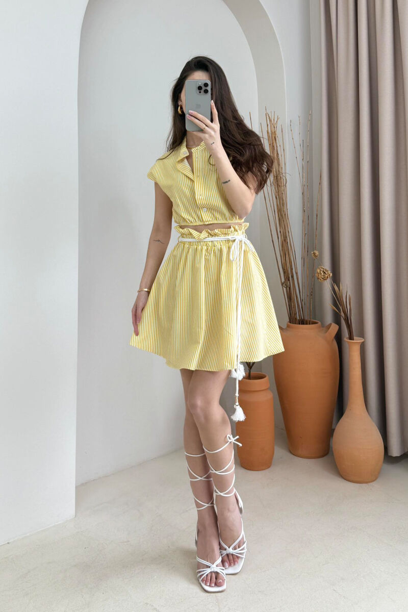 SHORT SHIRT+TROUSERS LINES WOMAN SET YELLOW/E VERDHE - 1