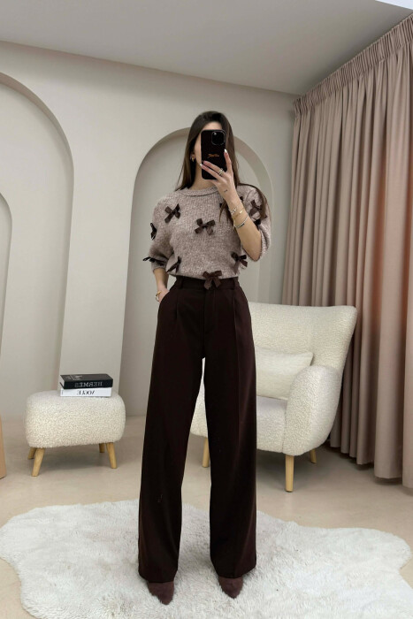 SHORT SLEEVE BOW DETAIL WOMAN SWEATER BEIGE/BEZHE - 4