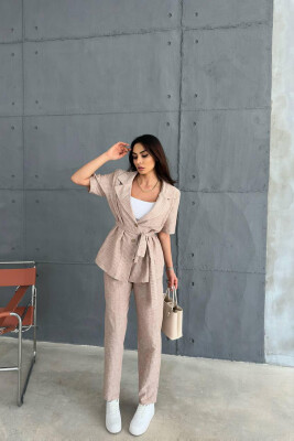 SHORT SLEEVE JACKET+TROUSERS WOMAN SET BEIGE/BEZHE 