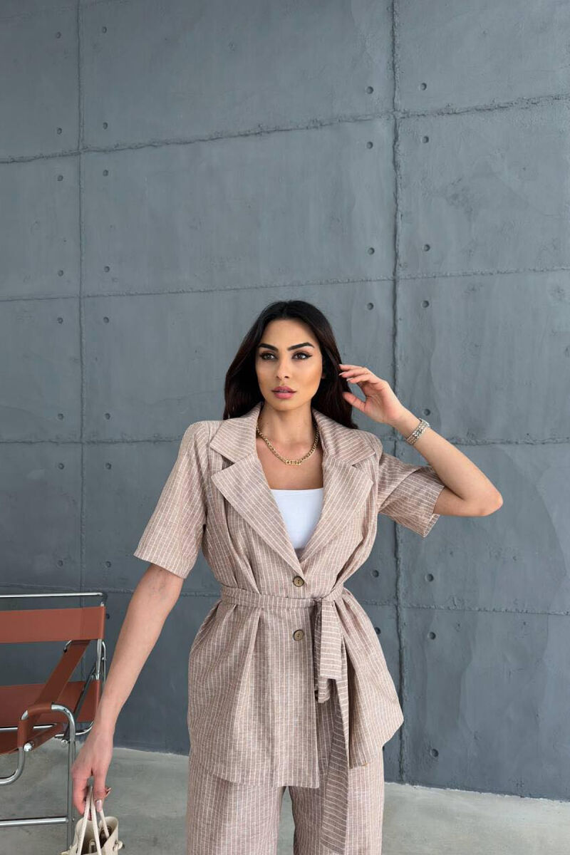 SHORT SLEEVE JACKET+TROUSERS WOMAN SET BEIGE/BEZHE - 2