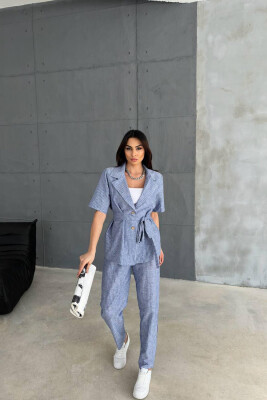 SHORT SLEEVE JACKET+TROUSERS WOMAN SET LIGHTBLUE/BZ 