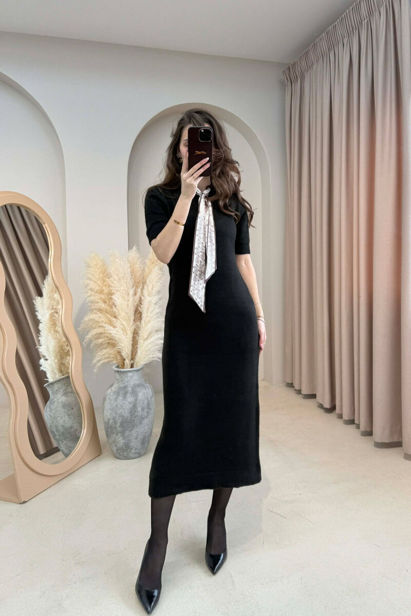 SHORT SLEEVE ONE COLOR LONG WOMEN DRESS BLACK/ E ZEZE - 4