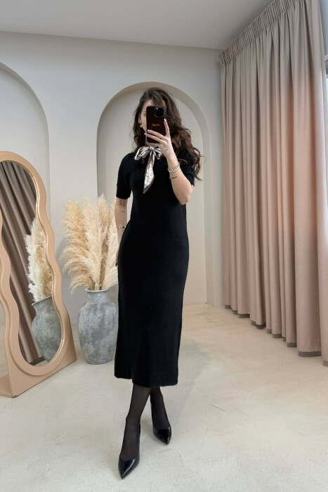 SHORT SLEEVE ONE COLOR LONG WOMEN DRESS BLACK/ E ZEZE 