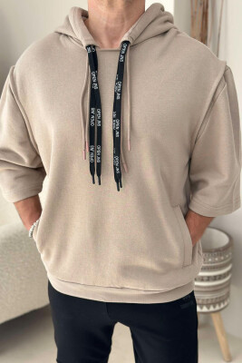 SHORT SLEEVE ONE COLOR MEN HOODIE BEIGE/BEZHE 