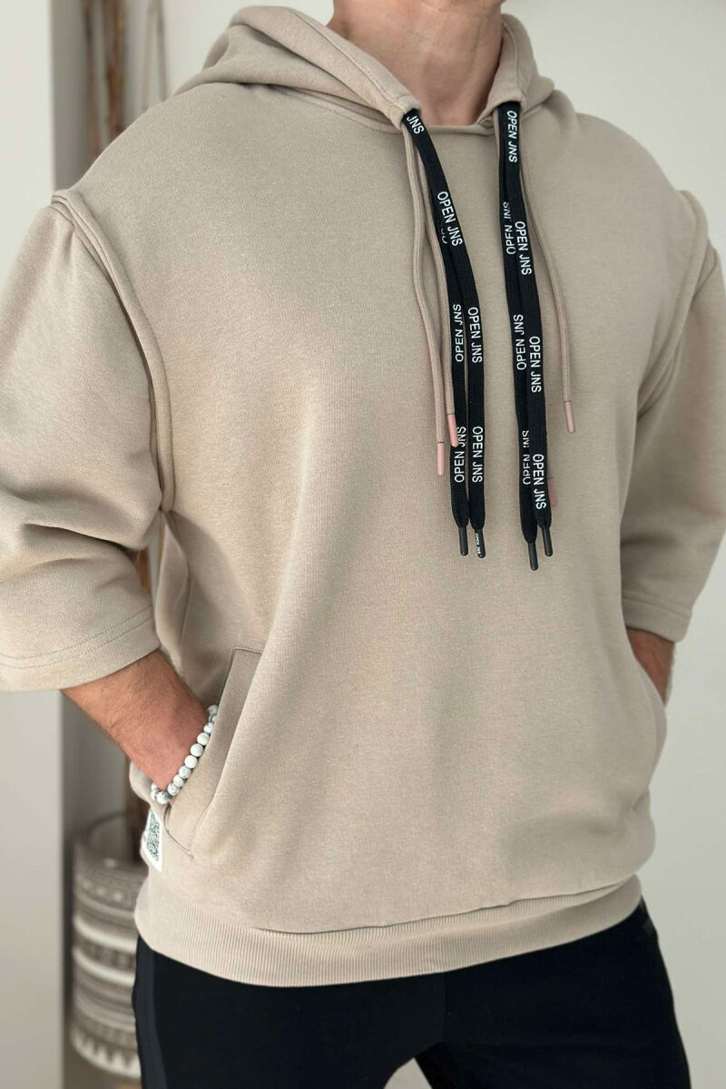 SHORT SLEEVE ONE COLOR MEN HOODIE BEIGE/BEZHE - 2