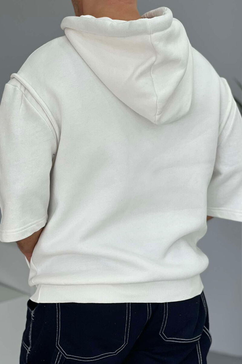 SHORT SLEEVE ONE COLOR MEN HOODIE WHITE-E BARDHE - 4