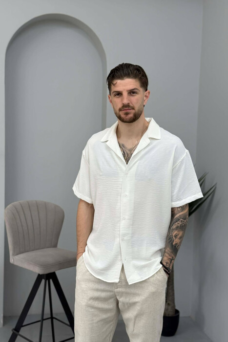SHORT SLEEVE ONE COLOR MEN SHIRT WHITE-E BARDHE - KLAUDIO FASHION