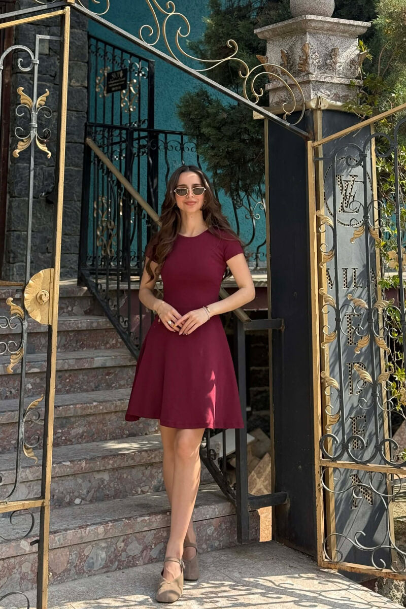 SHORT SLEEVE ONE COLOR WOMAN DRESS BURGUNDY/VISHNJE - 3