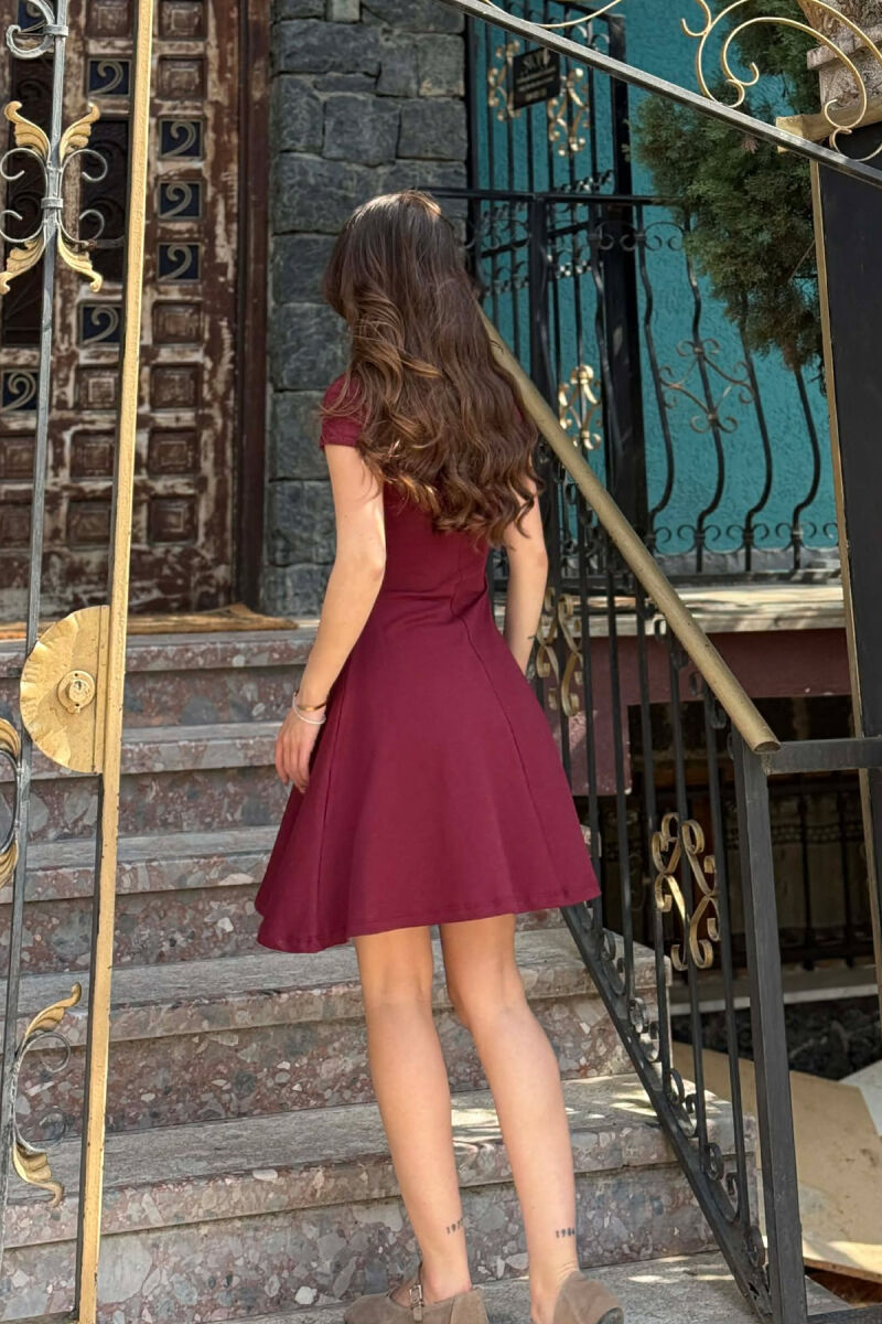 SHORT SLEEVE ONE COLOR WOMAN DRESS BURGUNDY/VISHNJE - 4