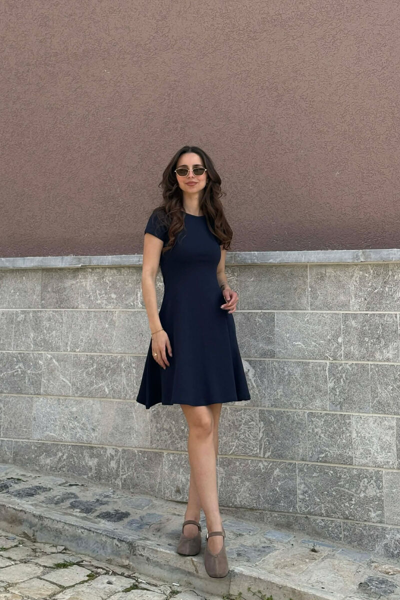 SHORT SLEEVE ONE COLOR WOMAN DRESS DARK BLUE/BEE - 1