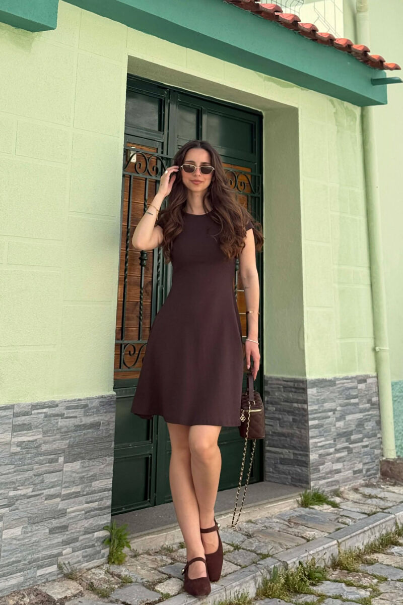 SHORT SLEEVE ONE COLOR WOMAN DRESS DARK BROWN/KAE - 1