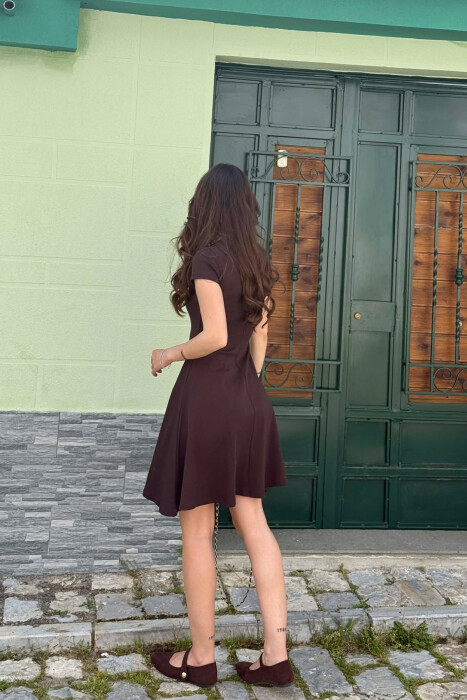 SHORT SLEEVE ONE COLOR WOMAN DRESS DARK BROWN/KAE - 2