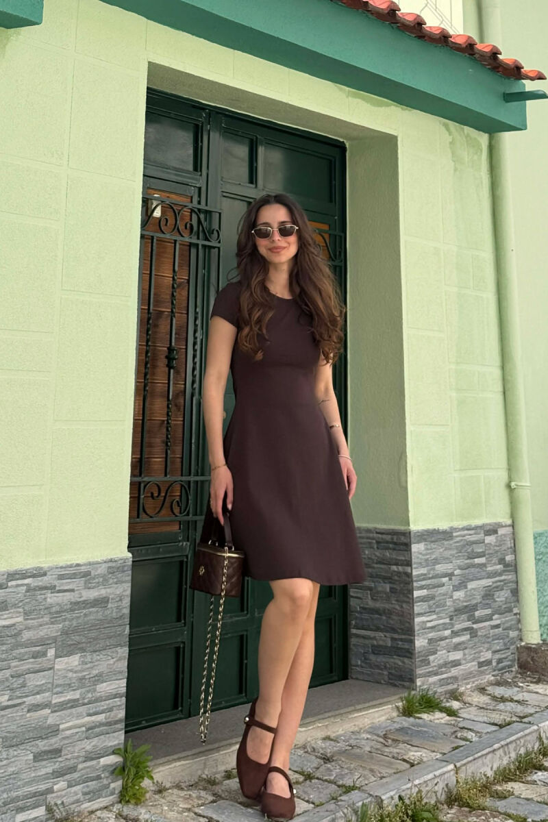 SHORT SLEEVE ONE COLOR WOMAN DRESS DARK BROWN/KAE - 4