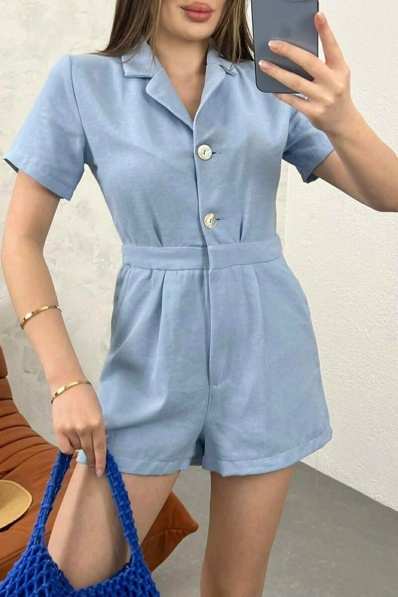 SHORT SLEEVE ONE COLOR WOMEN JUMPSUIT LIGHTBLUE/BZ - 2
