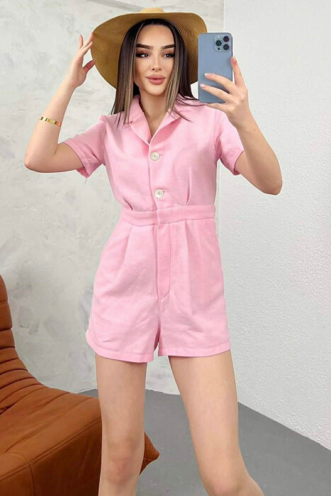 JUMPSUIT NJE NGJYRESH ME MENGE TE SHKURTRA PER FEMRA NE NGJYRE ROZE - KLAUDIO FASHION