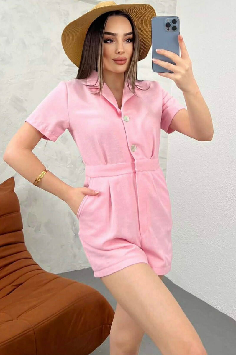 SHORT SLEEVE ONE COLOR WOMEN JUMPSUIT PINK/ROZE - 2