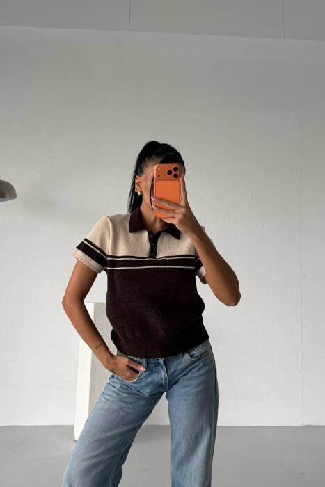 T-SHIRT PER FEMRA NE NGJYRE KREM ME TE BARDHE - KLAUDIO FASHION