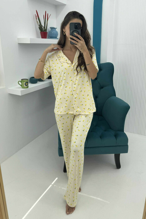 SHORT SLEEVE SHIRT+TROUSERS WOMEN PYJAMAS YELLOW/E VERDHE - 1