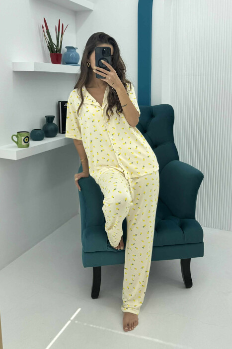 SHORT SLEEVE SHIRT+TROUSERS WOMEN PYJAMAS YELLOW/E VERDHE - 4