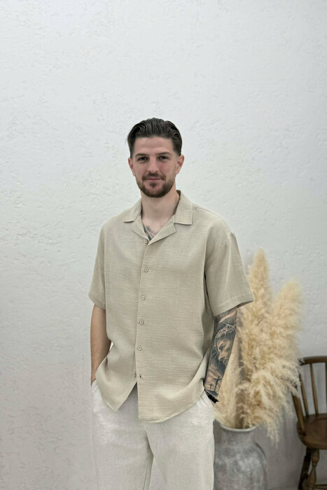 SHORT SLEEVE SIMPLE MEN SHIRT BEIGE/BEZHE - 1