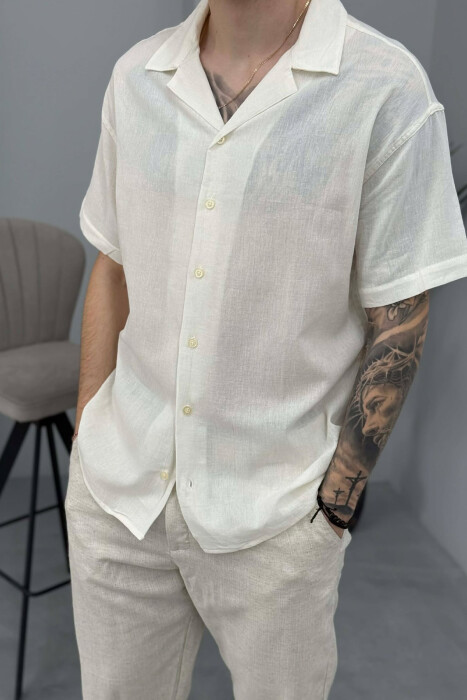 SHORT SLEEVE SIMPLE MEN SHIRT CREAM/KREM - 2