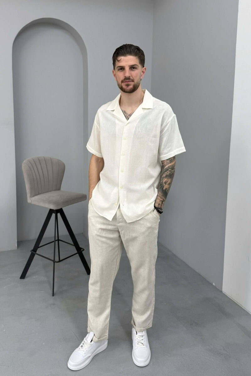 SHORT SLEEVE SIMPLE MEN SHIRT CREAM/KREM - 3