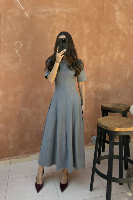 SHORT SLEEVE SIMPLE WOMEN DRESS GREY/GRI - 1
