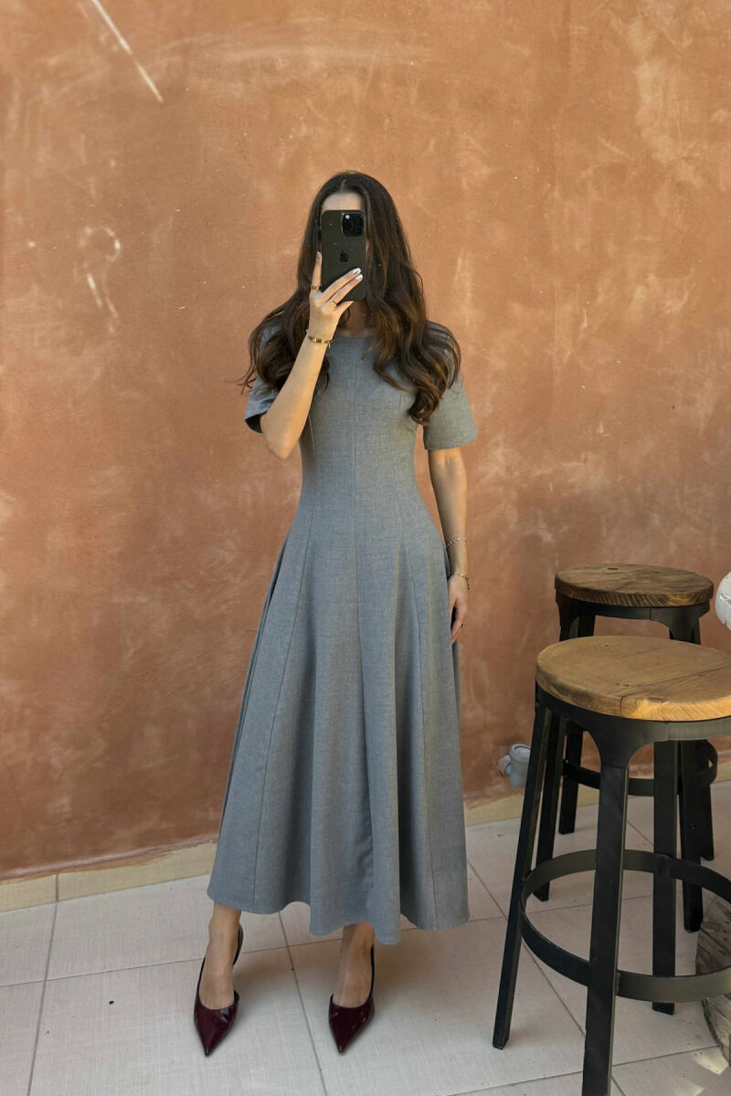 SHORT SLEEVE SIMPLE WOMEN DRESS GREY/GRI - 1