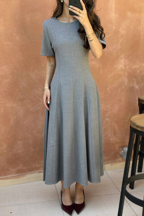SHORT SLEEVE SIMPLE WOMEN DRESS GREY/GRI - 4